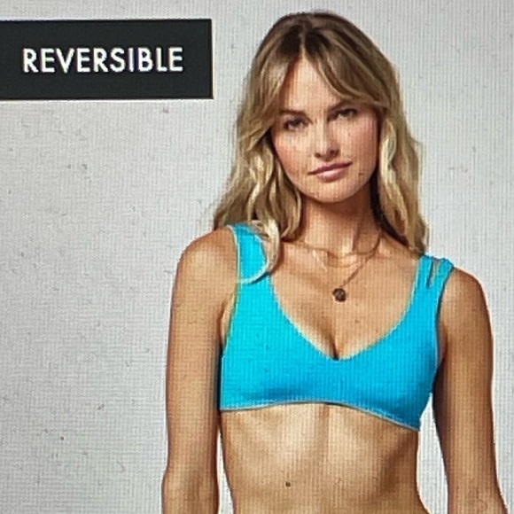 L Space bikini top sz small reversible One Wave top mauve and baby blue - Picture 1 of 9